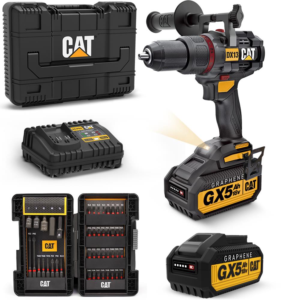 cat-dx13ba-18volt-5-0ah-graphene-li-ion-cift-akulu-komursuz-profesyonel-darbeli-matkap-45-prc-aksesuar-17003