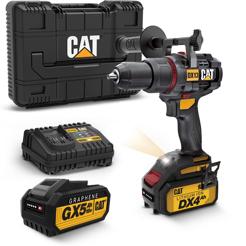cat-dx13x-18volt-4-0ah-li-ion-cift-akulu-komursuz-profesyonel-darbeli-matkap-5-0ah-graphene-aku-hediye-18250