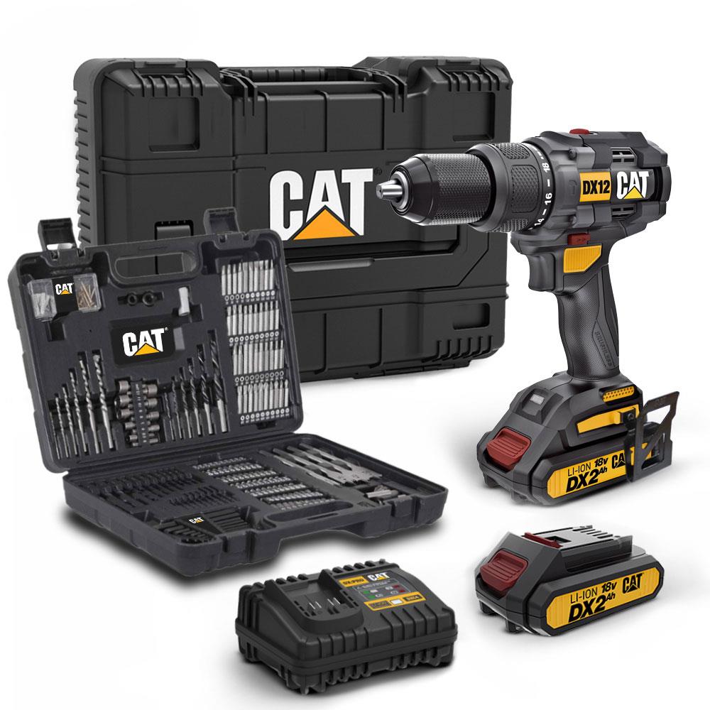 cat-dx12set-18volt-2-0ah-li-ion-cift-akulu-komursuz-profesyonel-sarjli-darbeli-matkap-da01903-201-parca-delme-vidalama-uc-seti-19107