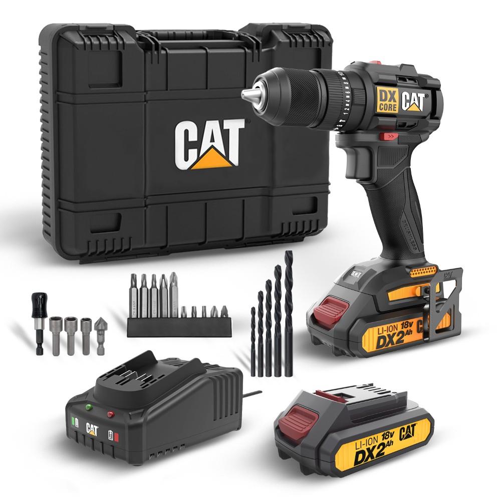 cat-dx1010-1-18volt-2-0ah-li-ion-cift-akulu-komursuz-profesyonel-sarjli-darbeli-matkap-20-parca-delme-vidalama-uc-seti-26244