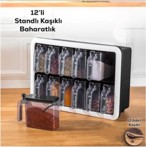 Zhlhome 12 li Standlı Kaşıklı Baharatlık Seti