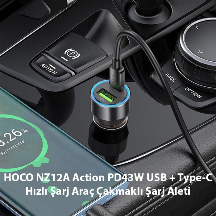 hoco-nz12a-action-pd43w-usb-type-c-hizli-sarj-arac-cakmakli-sarj-aleti-siyah-61649