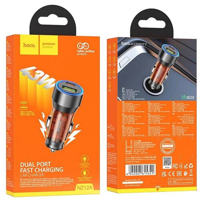 hoco-nz12a-action-pd43w-usb-type-c-hizli-sarj-arac-cakmakli-sarj-aleti-siyah-61652