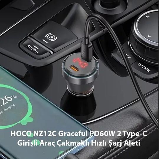 hoco-nz12c-graceful-pd60w-2-type-c-girisli-arac-cakmakli-hizli-sarj-aleti-21878