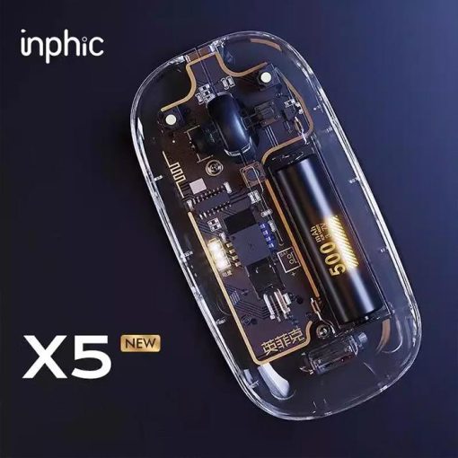 Zhltools X5 Kablosuz Fare, Şarj Edilebilir Sessiz Kullanım 2.4G Transparan USB Mouse