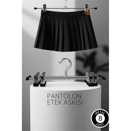 Premium Metal Pantolon ve Etek Askısı 8'li Set - Ayarlanabilir Kaymaz Klipsli 40cm Organizer 719536