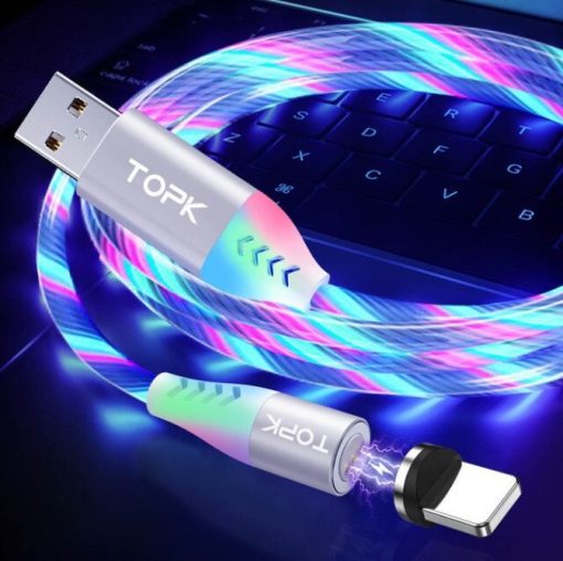 Topk Manytetik Mıknatıslı Çok Renk Kayar Işıklı Mikro Usb Kablo