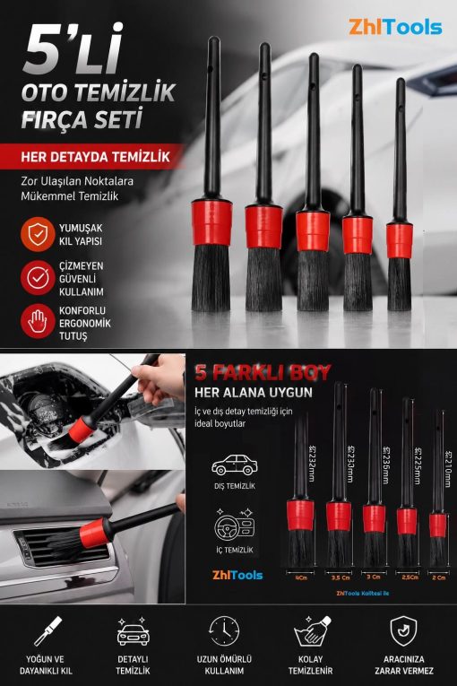 Zhltools Araba Otomobil Detaylı Temizlik 5li Fırça Seti